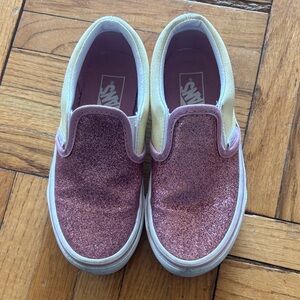 Vans Kids Slip-On Glitter Sneakers in Pink and Cream